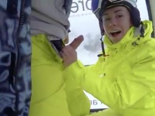 4K Public cumshot on mouth in ski lift Part 1, 2