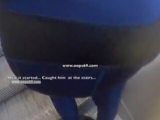 My Wife Let Older Unknown Man to Touch her Pussy Lips Over her Spandex Leggings in Subway